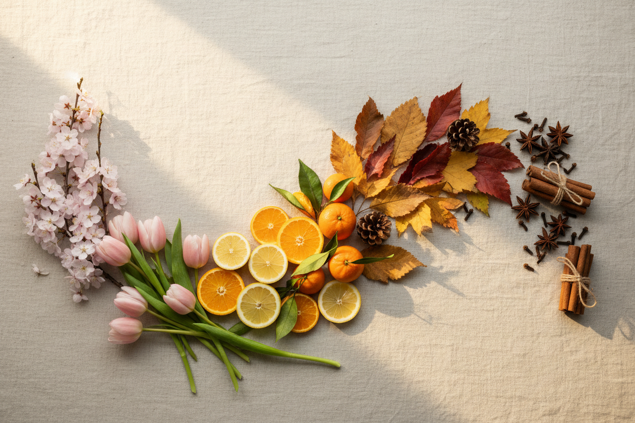 Sesongspesial – blomster, løv og krydder arrangert som alle årstider