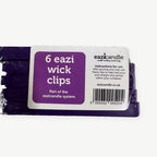 Etikett på Eazicandle 6 eazi wick clips med bruksanvisning