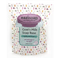 Eazisoap geitemelk såpebase 450g i hvit, biologisk nedbrytbar pose med lilla og mintgrønn etikett.