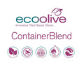 EcoOlive ContainerBlend logo med ikoner for vegansk, soyafri, 100% naturlig, palmeoljefri og biologisk nedbrytbar olivenvoks