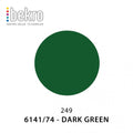 Mørk grønn lysfarge i en sirkel, med Bekro logo og fargekode 6141/74 Dark Green.