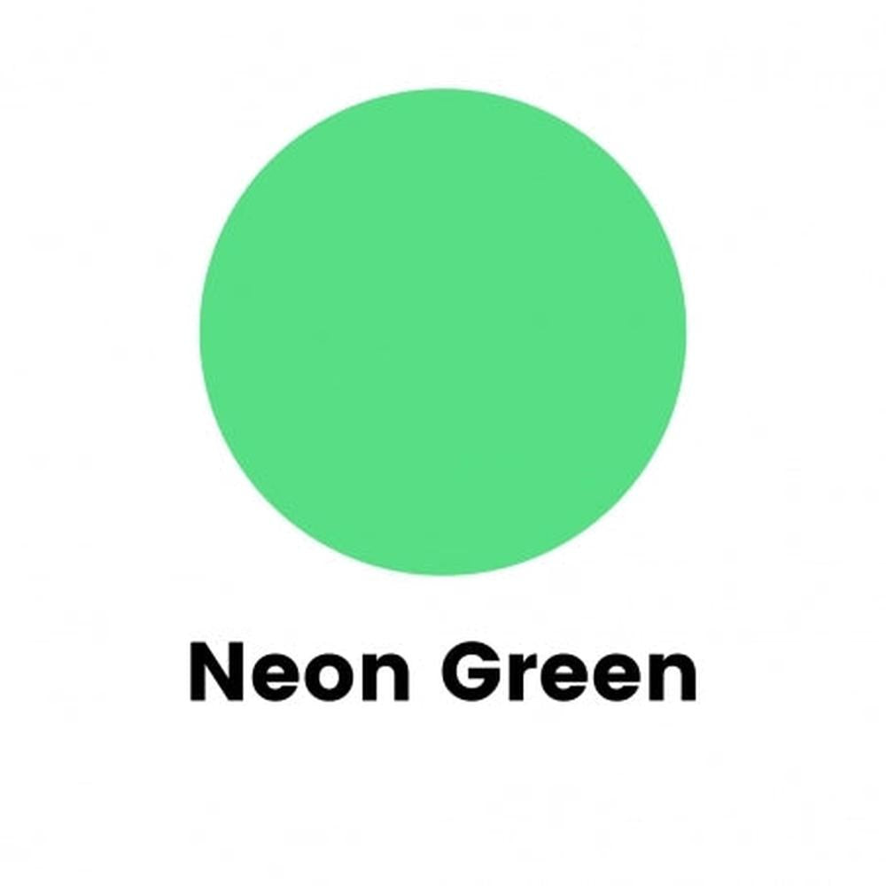 Neon grønn lysfarge i en sirkelform, med teksten "Neon Green" under.