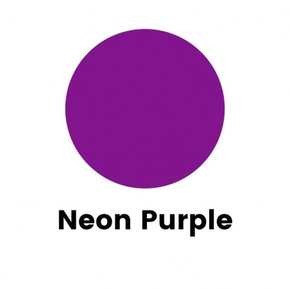 Rund sirkel med neon lilla lysfarge for lysstøping, vist på hvit bakgrunn med teksten "Neon Purple" under