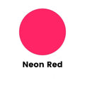 Neon rød lysfarge i en sirkelformet prøve med teksten "Neon Red" under