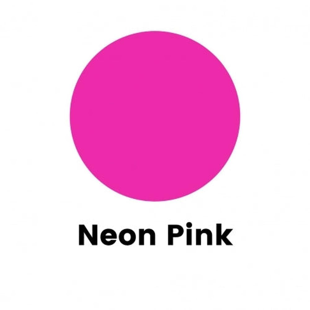 Sirkel med lysfarge i neon rosa for lysstøping, med teksten "Neon Pink" under