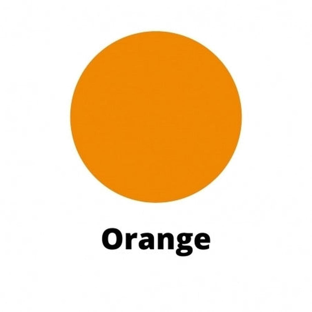 Oransje sirkel som viser fargepigment for lysstøping, med teksten "Orange" under