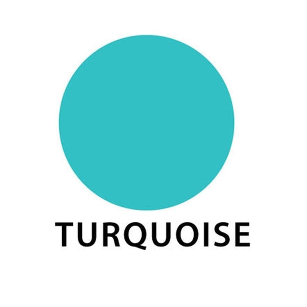Turkis lysfarge pigment i flak/chips for lysstøping, vist som en sirkel med teksten "TURQUOISE" under