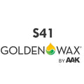 Svart tekst "S41 GOLDEN WAX BY AAK" med et gult og grønt dråpeformet logo mellom "Golden" og "Wax