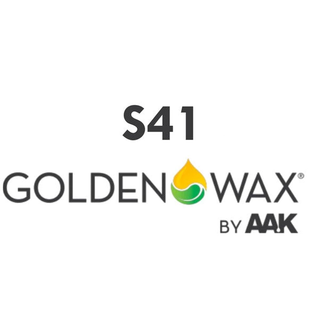 Svart tekst "S41 GOLDEN WAX BY AAK" med et gult og grønt dråpeformet logo mellom "Golden" og "Wax