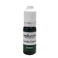 Grønn flytende lysfarge i en 10ml klemflaske med hvit kork, merket "eazicandle Candle Colour Green