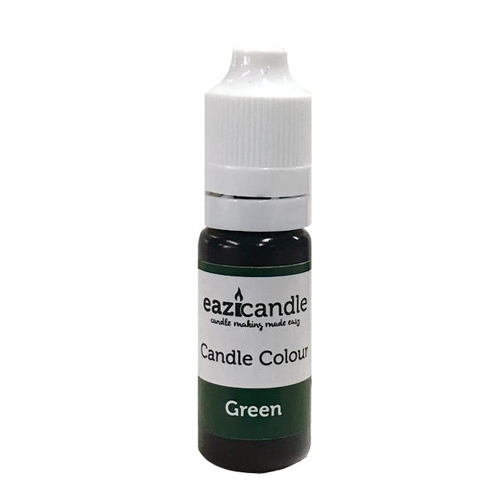 Grønn flytende lysfarge i en 10ml klemflaske med hvit kork, merket "eazicandle Candle Colour Green