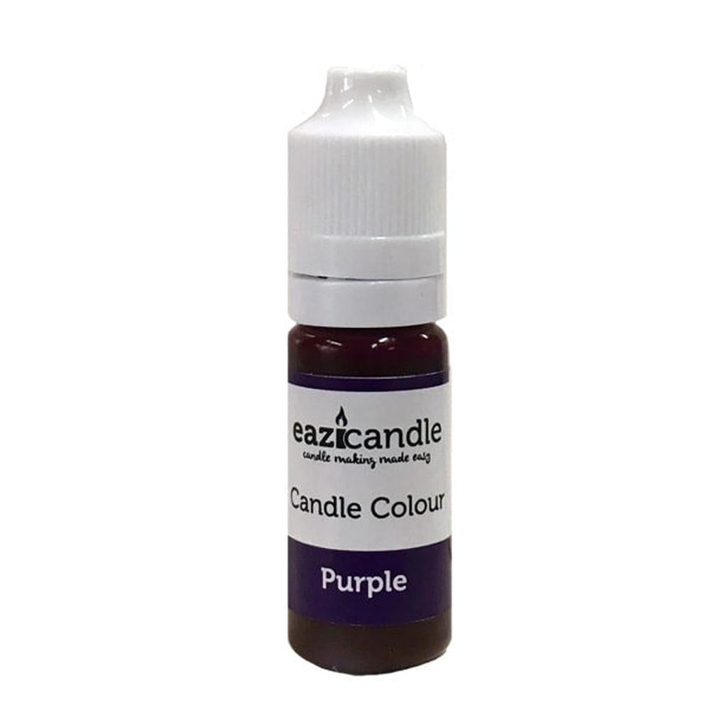 Lilla flytende lysfarge i en 10ml klembar flaske med hvit kork og "eazicandle Candle Colour Purple" etikett