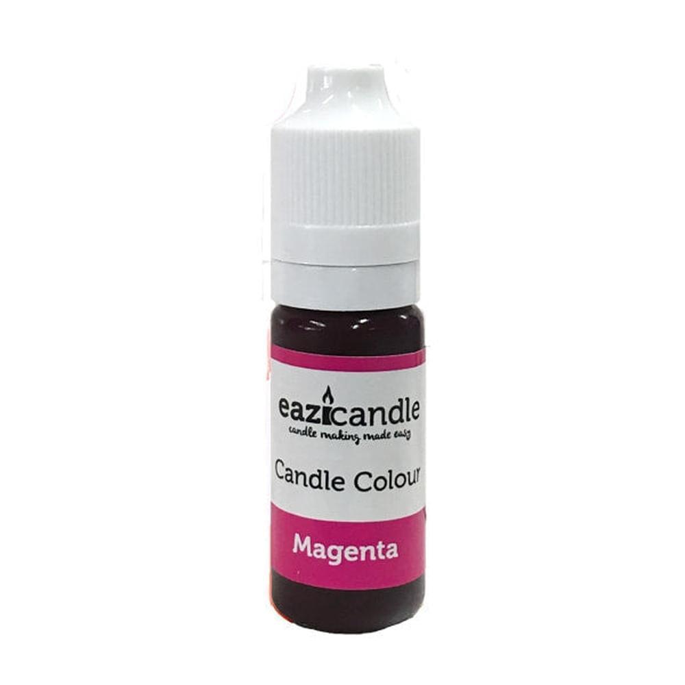 Magenta flytende lysfarge i en 10ml klembar flaske med hvit kork og etikett som viser "eazicandle Candle Colour Magenta