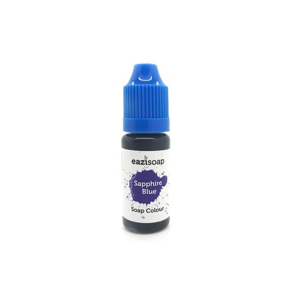 Eazisoap såpefarge i en liten flaske med blå kork, merket "Sapphire Blue Soap Colour