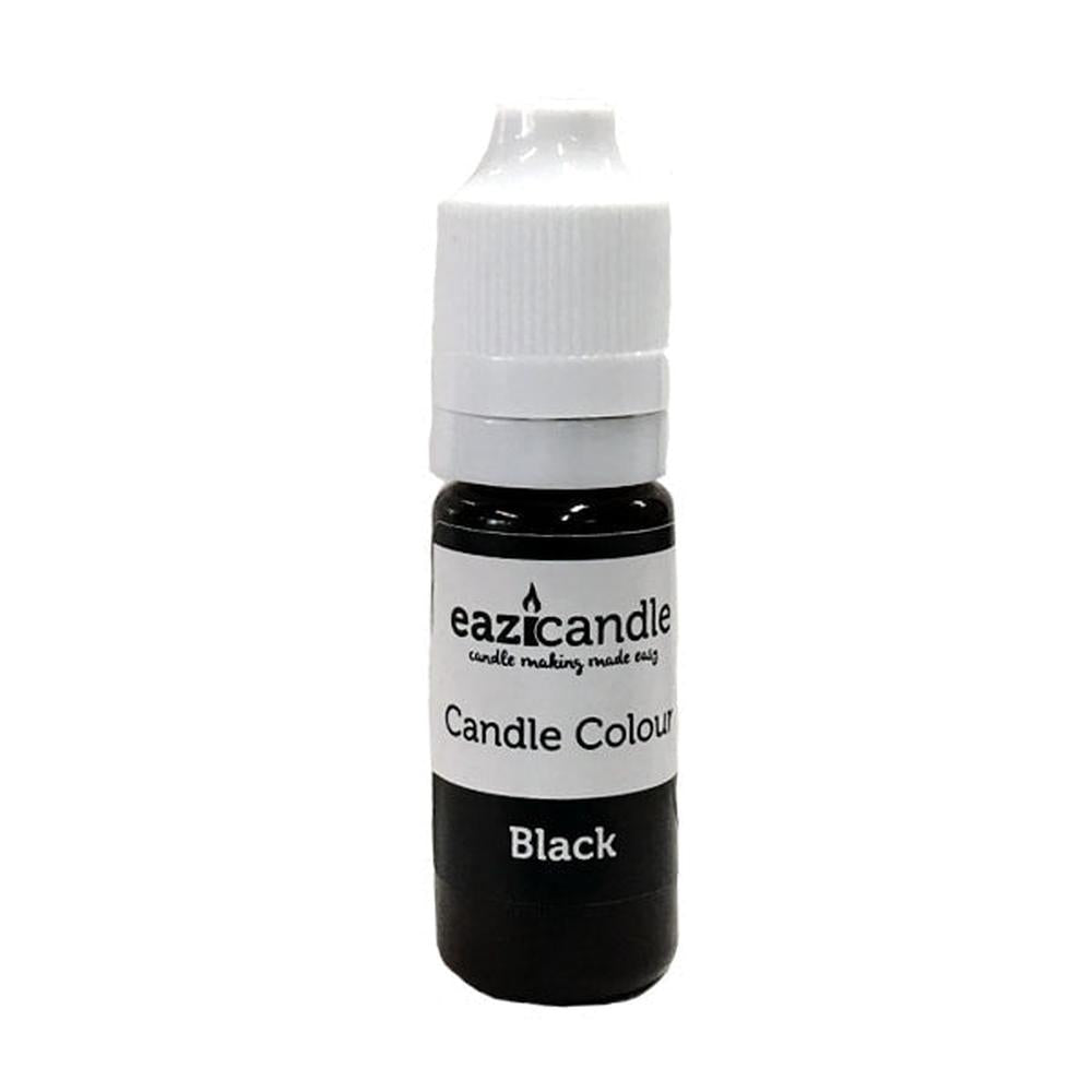 Svart flytende lysfarge i en 10ml klemflaske med hvit kork, merket "eazicandle Candle Colour Black