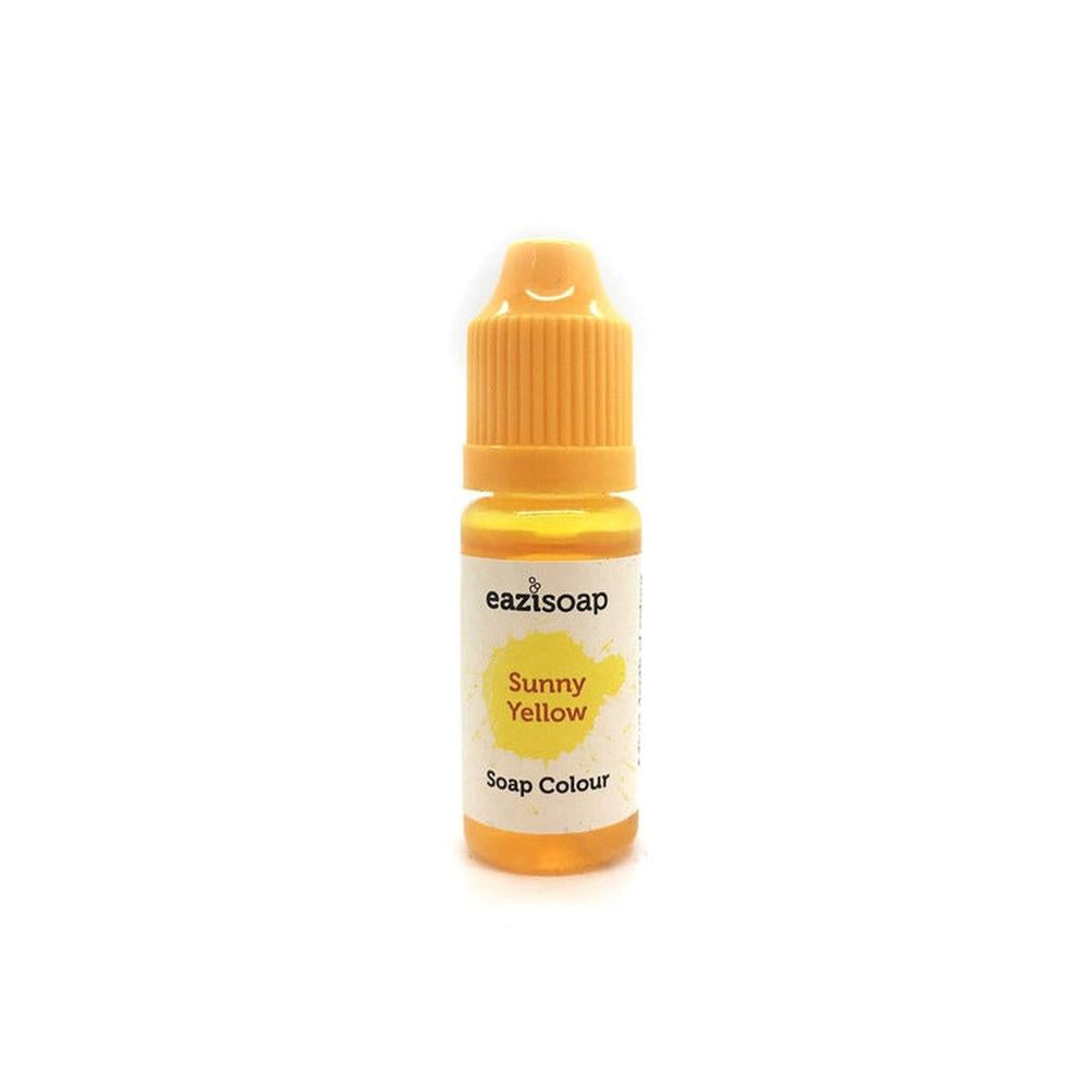 Eazisoap såpefarge i en liten gul flaske, merket "Sunny Yellow Soap Colour